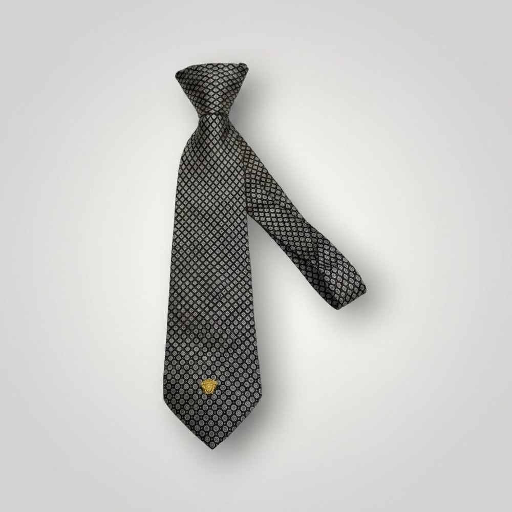 Versace Silk Tie Men Black Blue Medusa Head Micro Pattern Italy Luxury Designer